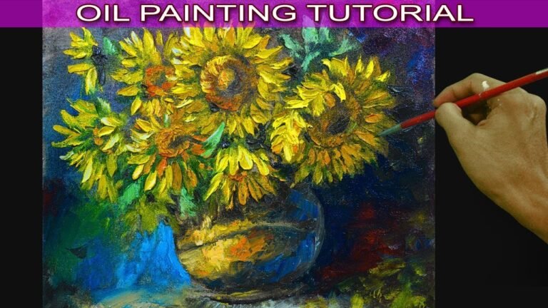 Oil Painting Tutorial of Impressionist Still Life with Sunflowers on Flower Vase Using Palette Knife