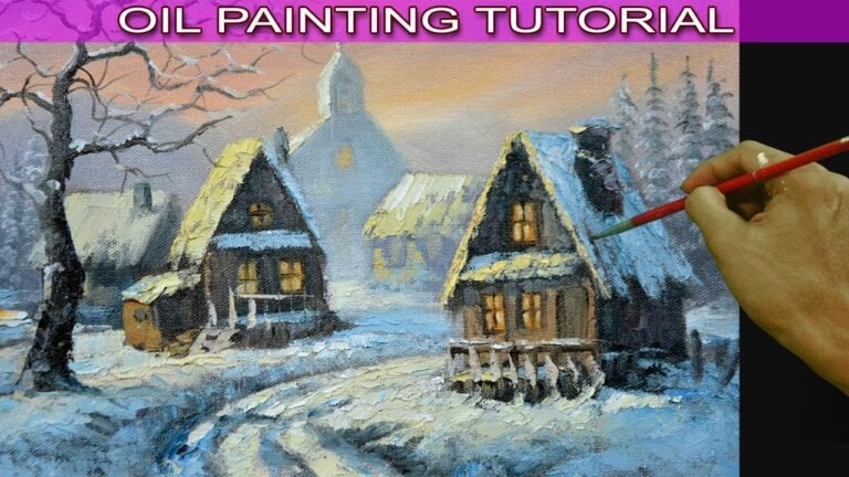 Oil Landscape Painting Tutorial Old Houses in Snow Village Using Palette Knife