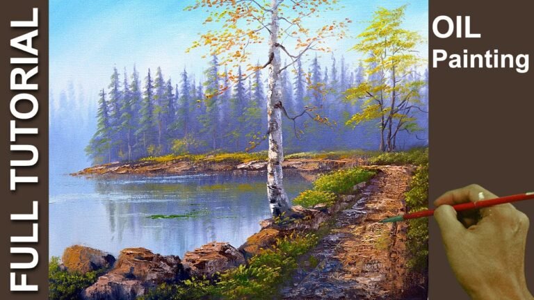 Oil Landscape Painting Tutorial / Birch Tree Beside the Lake / JMLisondra