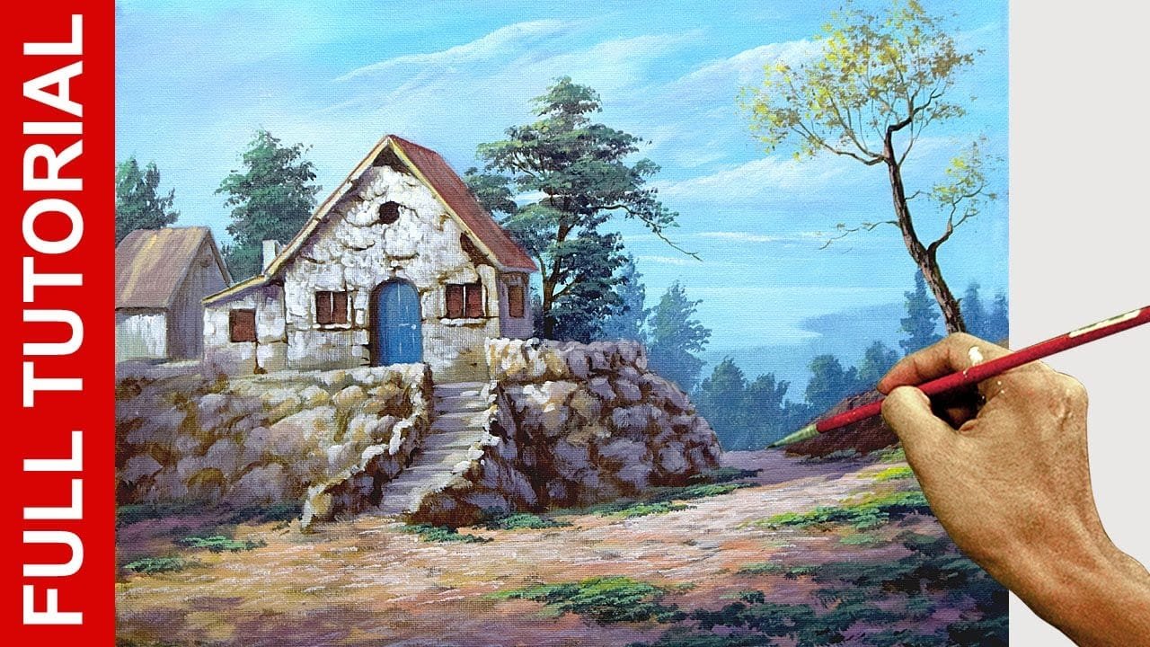 Tutorial : Acrylic Painting Landscape / Old Concrete House / JMLisondra ...