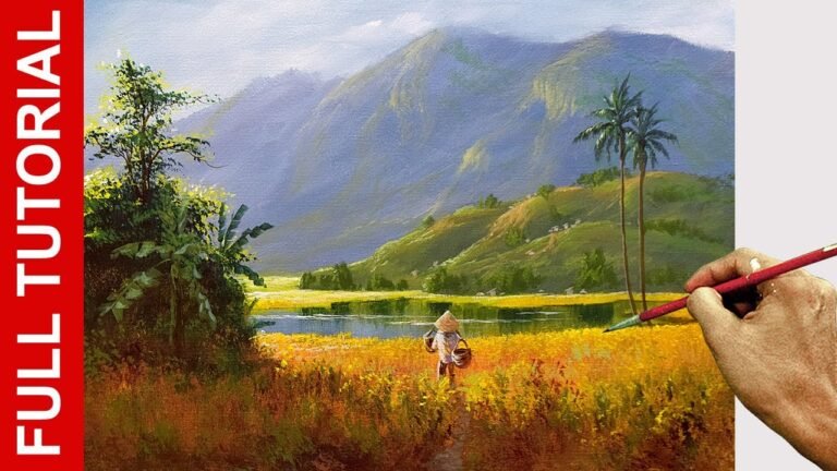 TUTORIAL : Acrylic Landscape Painting / Farmer in Lake / JMLisondra