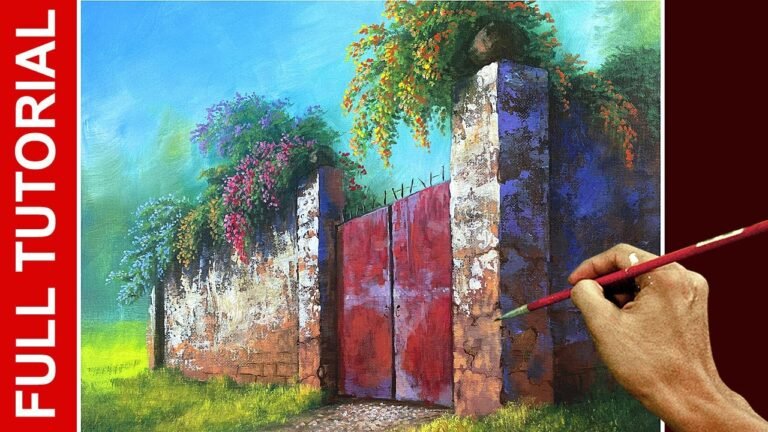 Tutorial : Acrylic Landscape Painting / Red Gate with Flowers / JMLisondra