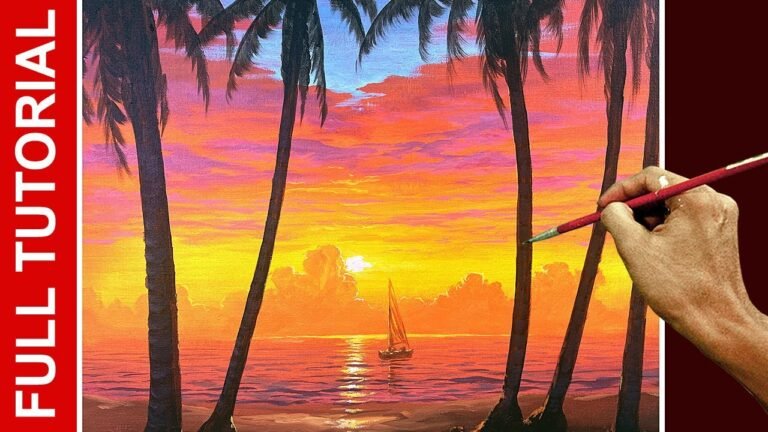 Tutorial : Acrylic Landscape Painting / Tropical Sunrise Beach / JMLisondra