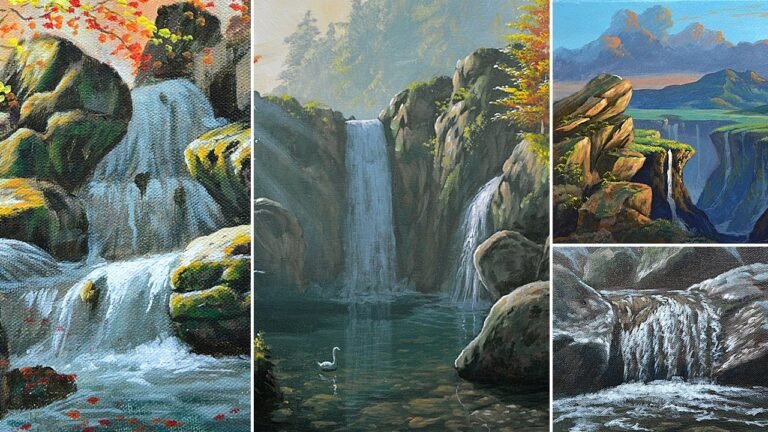 4 Waterfall Acrylic Painting Ideas / FULL TUTORIALS / JMLisondra