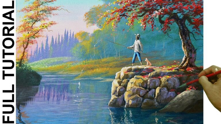 Acrylic Landscape Painting TUTORIAL / Fishing in the River / JMLisondra