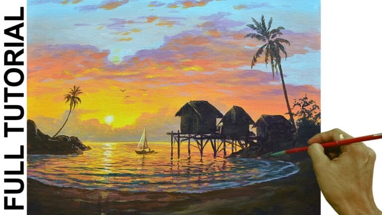 Acrylic Landscape Painting TUTORIAL / Floating House on Tropical Sunset / JMLisondra