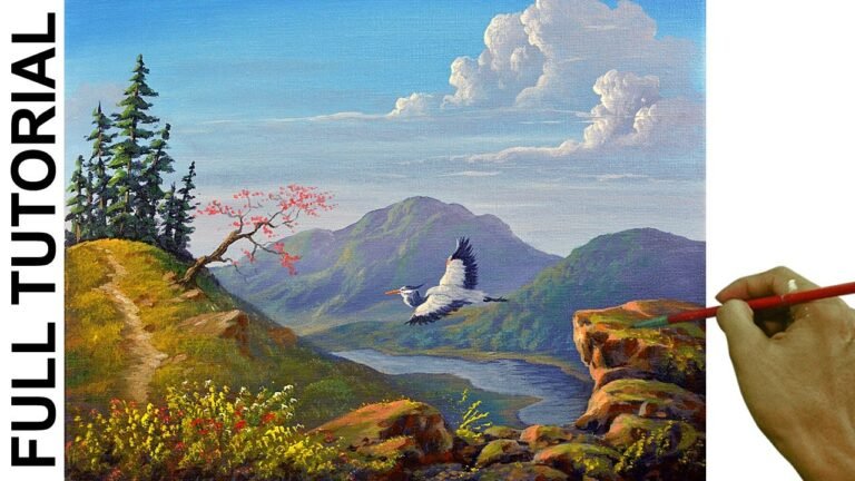 Acrylic Landscape Painting TUTORIAL / Flying Heron / JMLisondra