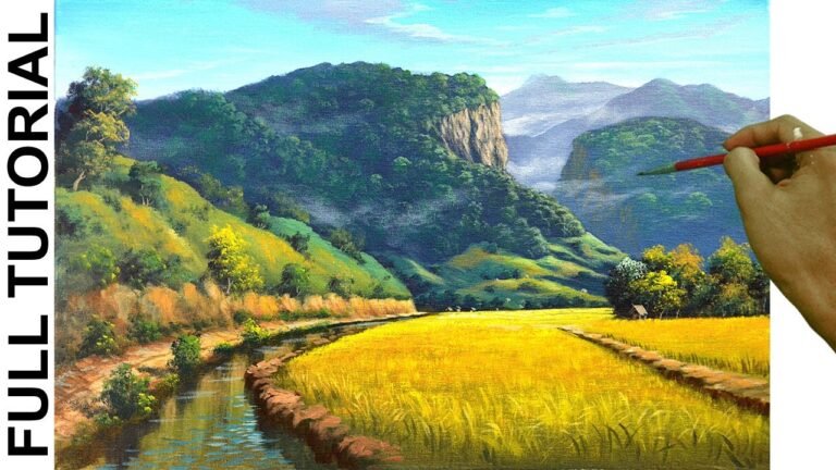 Acrylic Landscape Painting TUTORIAL / Mountains and Rice Fields / JMLisondra