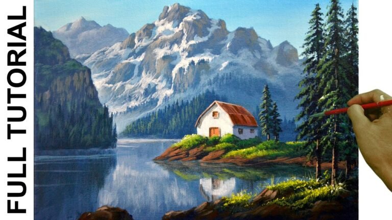 Acrylic Landscape Painting TUTORIAL / White Barn in the Lake / JMLisondra