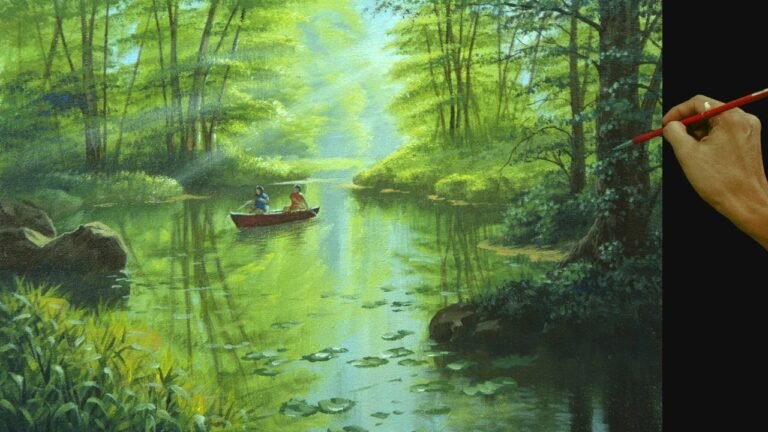 Acrylic Landscape Painting Tutorial | Boating on Still River