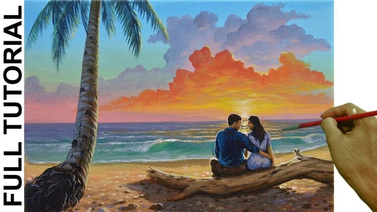 Acrylic Landscape Painting Tutorial / Couple in Tropical Sunset Beach / JMLisondra