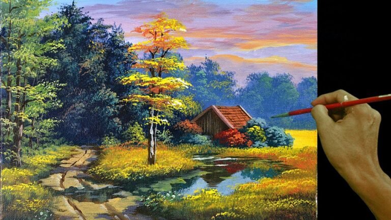 Acrylic Landscape Painting Tutorial | House Beside the River