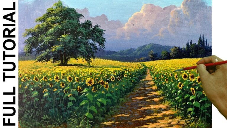 Acrylic Landscape Painting Tutorial | Sunflower Field