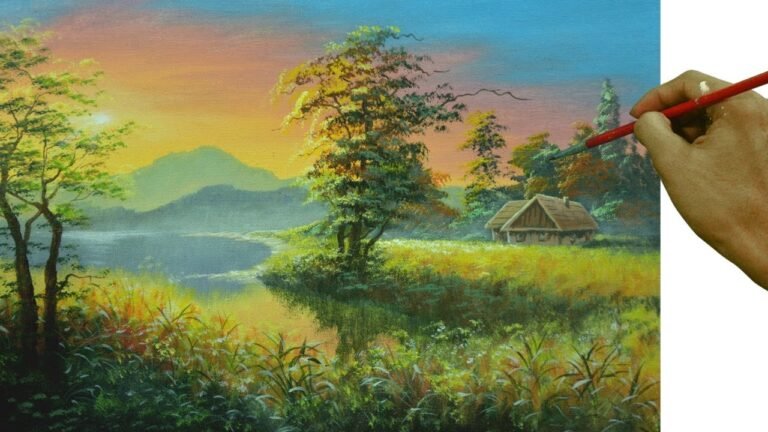 Acrylic Landscape Painting Tutorial | Sunset with Barn Beside the Lake by JM Lisondra