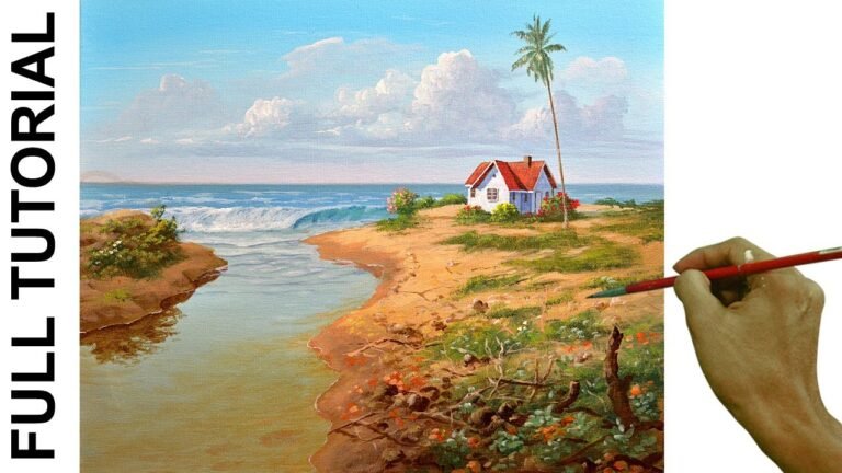 Acrylic Landscape Painting Tutorial / Tropical Beach House / JMLisondra