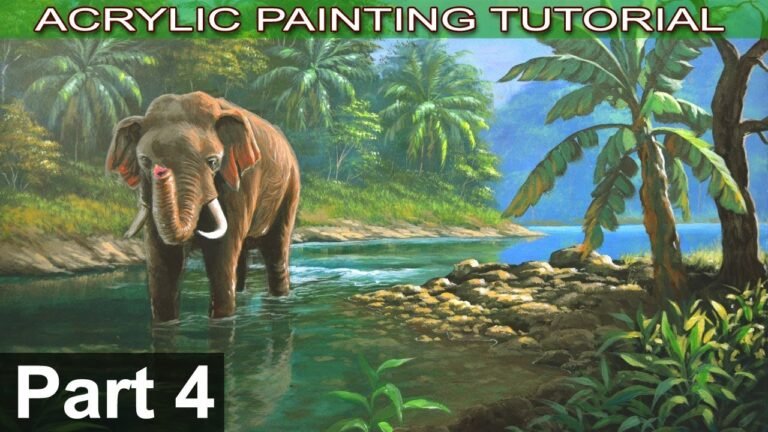 Acrylic Landscape Painting Tutorial Tropical Forest with Elephant | Banana Tree and Grasses | Part 4