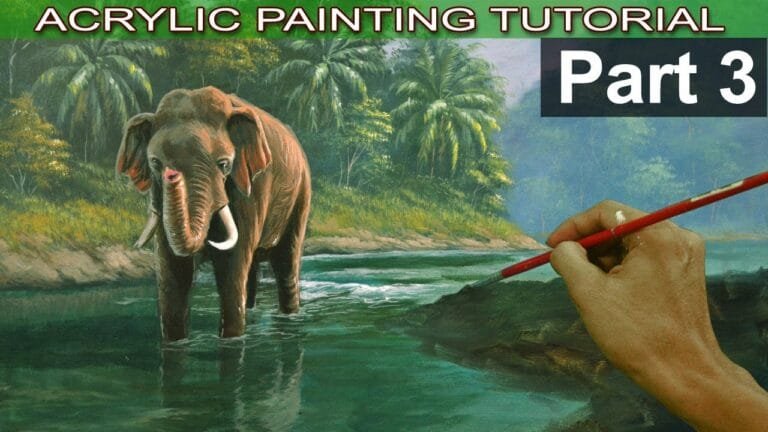 Acrylic Landscape Painting Tutorial Tropical Forest with Elephant | Elephant Details | Part 3