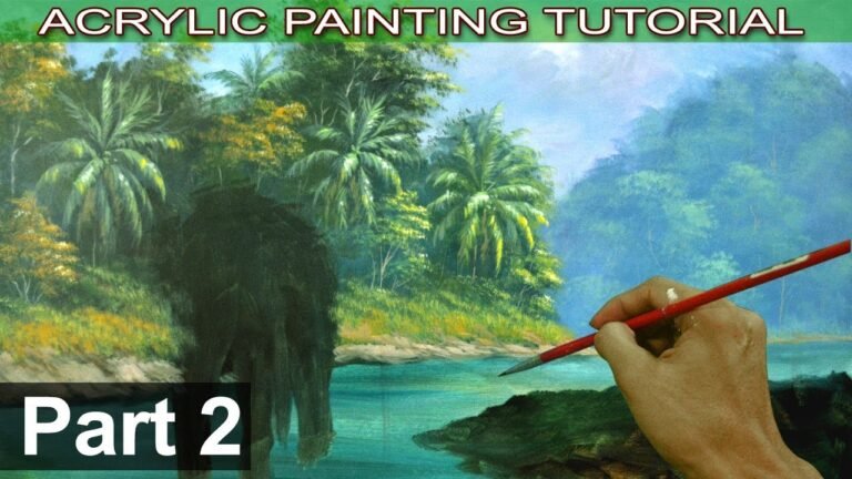 Acrylic Landscape Painting Tutorial Tropical Forest with Elephant | Forest and Palm Trees | Part 2