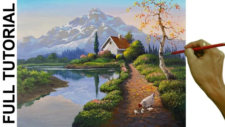Acrylic Landscape Painting Tutorial / White House with Chickens / JMLisondra