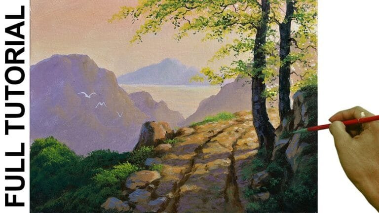 Acrylic Landscape painting TUTORIAL / Road to Overlooking Sea / JMLisondra