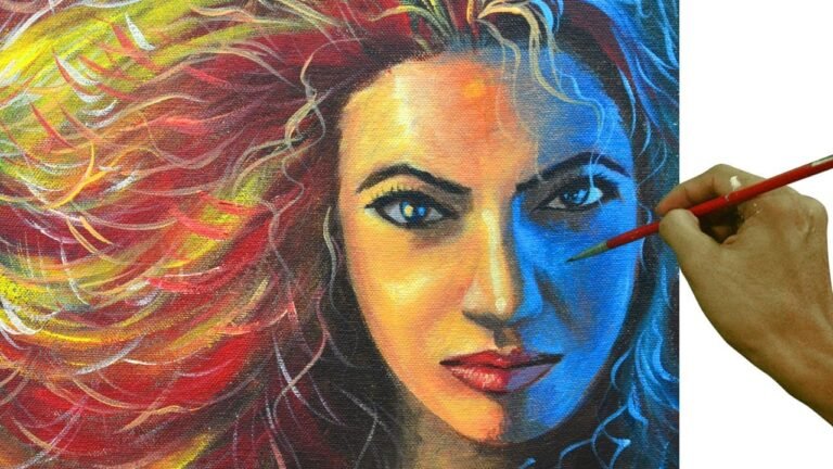 Acrylic Portrait Painting Tutorial on How to Paint Colorful Portrait of Beautiful Lady with Red Hair