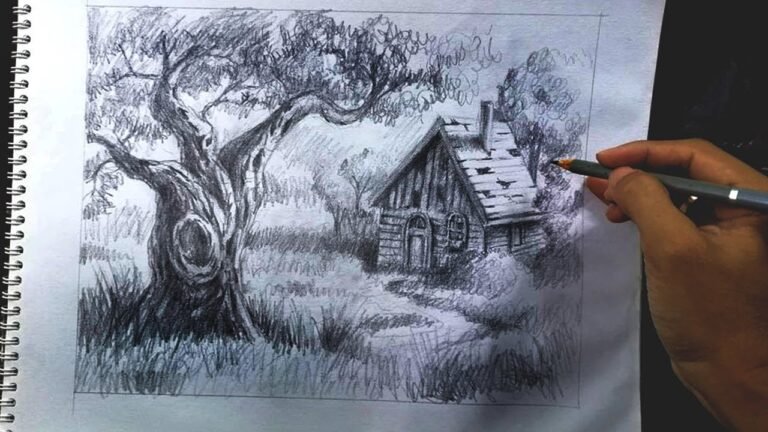 Back to Basic Landscape Sketching with Old Barn and Tree Using Pencils by JM Lisondra