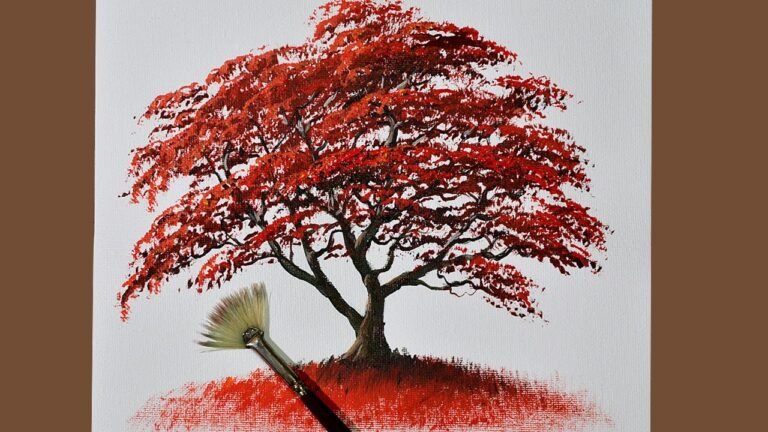 Basic Acrylic Painting Tutorial for Beginners | How to Paint an Autumn Tree Using Fan Brush