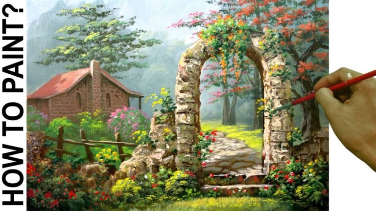 HOW TO PAINT Old Rest House with Old Brick Arch in Acrylic and Palette Knife