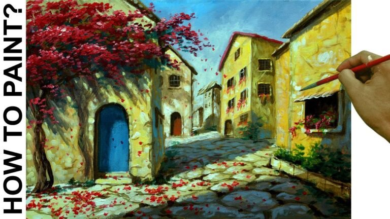 HOW TO PAINT Old Village Houses in Tuscany with Concrete Road using Acrylics