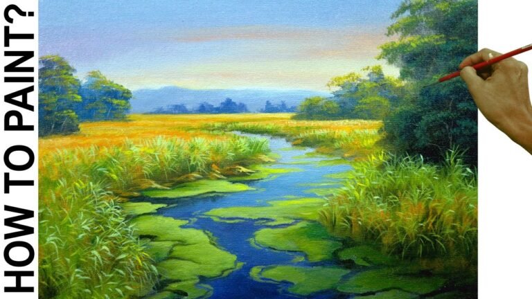 How to Paint Realistic Landscape with Green River in Acrylic