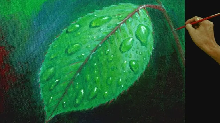 How to Paint Realistic Water Droplets on Rose Leaf in Acrylic