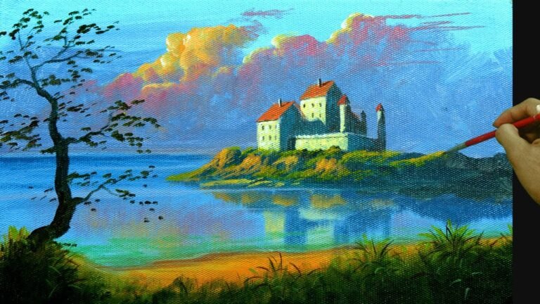 How to Paint Sunset with Old Castle Near the Beach in Acrylic