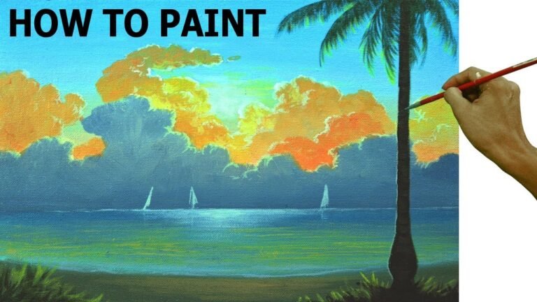 How to Paint Tropical Beach with Palm Tree and Sailboat in Acrylic