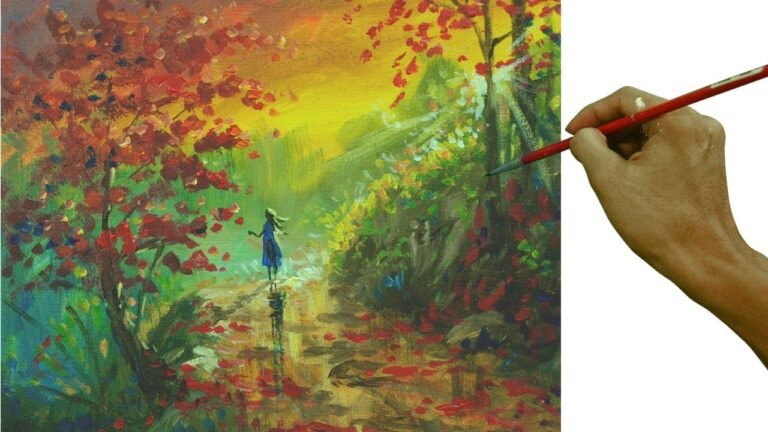 Impressionism Painting | Lady Walking in Autumn Sunset by JM Lisondra