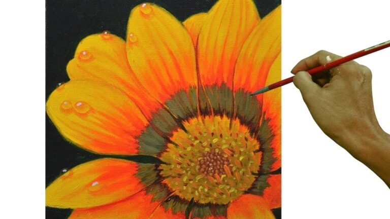 Painting Tutorial on How to Paint Yellow Daisy Flower with Water Droplets on Petals in Acrylic