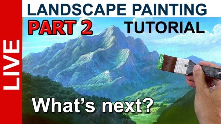 Part 2 / LIVE /Landscape Painting Tutorial on Bigger Canvas in Acrylics / JMLisondra