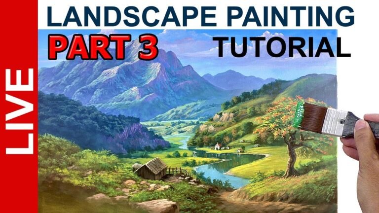 Part 3 / LIVE /Landscape Painting Tutorial on Bigger Canvas in Acrylics / JMLisondra