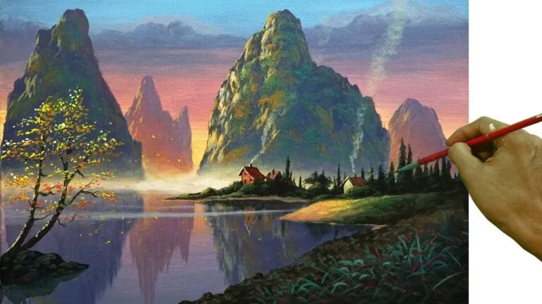Sunset on Beautiful Mountains | Step by Step Easy Acrylic Landscape Painting Tutorial