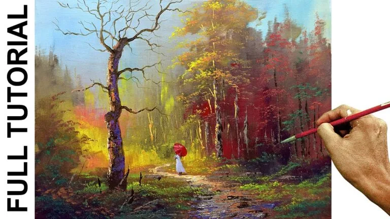 TUTORIAL: Acrylic Painting Landscape / Lady Walking In Autumn Forest / JMLisondra