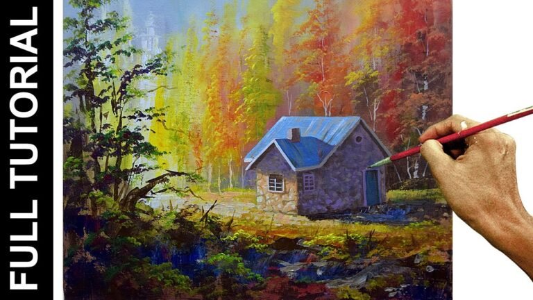 Tutorial : Acrylic Painting Landscape / House in Autumn Forest / JMLisondra