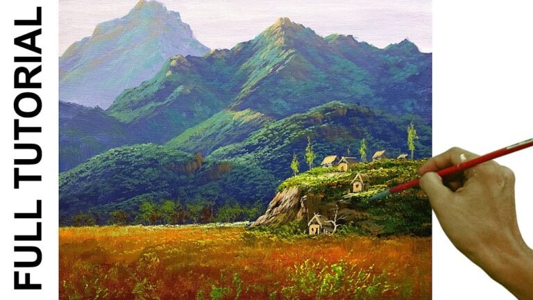 Tutorial: Acrylic Painting Landscape / Village Houses Near the Mountain / JMLisondra