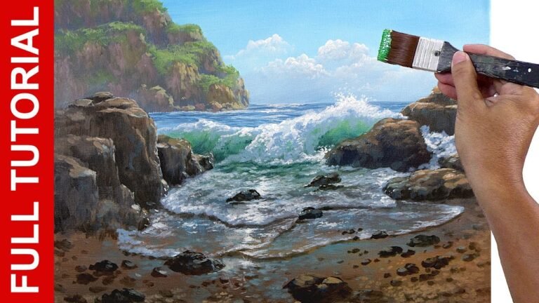 Tutorial : How to Paint Rocky Beach and Crashing Waves in Acrylics / JMLisondra