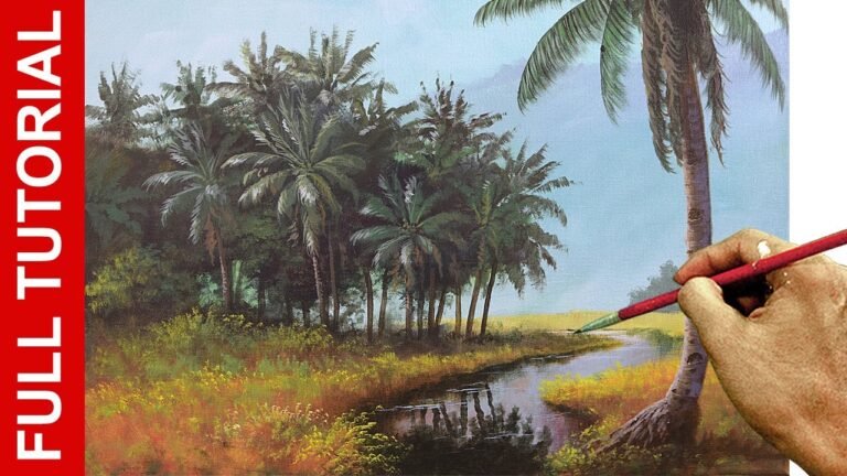 Tutorial : How to Paint Tropical Landscape with Coconut Trees in Acrylics / JMLisondra