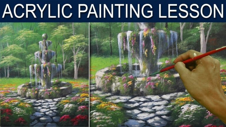 Acrylic Landscape Painting Lesson | Flower Garden with Old Fountain by JM Lisondra