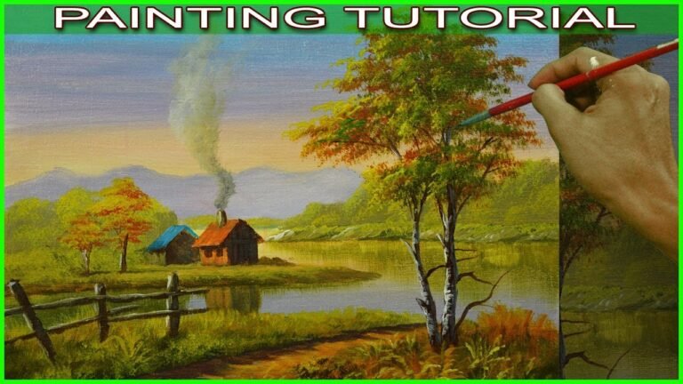 Acrylic Landscape Painting Tutorial Autumn Houses Near the River in Basic Step by Step