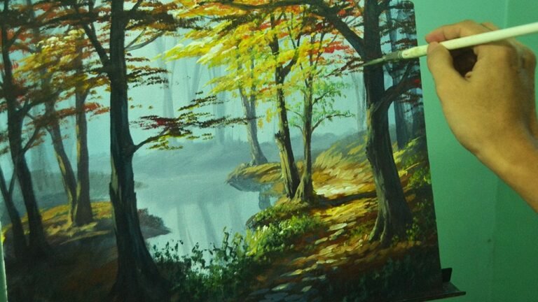 Acrylic Landscape Painting Tutorial - Autumn in Forest by JM Lisondra