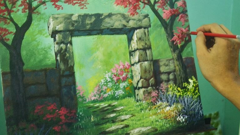 Acrylic Landscape Painting Tutorial - Gateway to Flower Garden by JM Lisondra