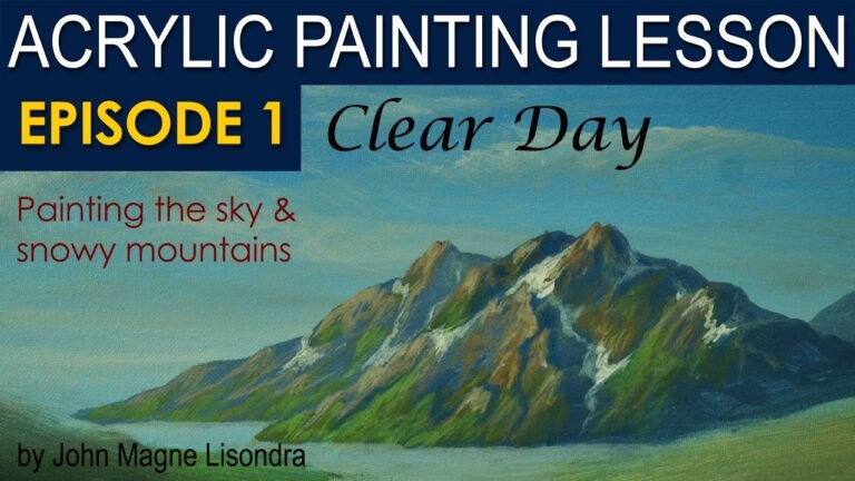 Acrylic Landscape Painting Tutorial | How to Paint Sky, Clouds and Snowy Mountain | Clear Day | Ep.1