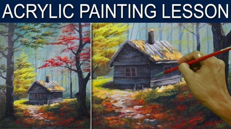 Acrylic Landscape Painting Tutorial - The Cabin in the Autumn Woods by JM Lisondra