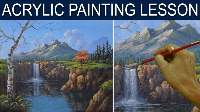 Acrylic Landscape Painting Tutorial The Waterfall in the Cliff Step by Step Real Time by JM Lisondra